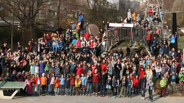 Gemeinschaftsbild auf dem Leiterwagengerüst