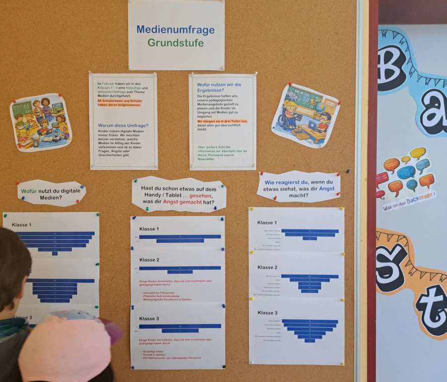 Vor der Pinwand zur Auswertung der Medienumfrage